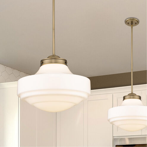 Ingalls 1 Light 16 inch Modern Brass Pendant Ceiling Light in Vintage Milk Glass, Large